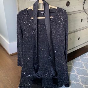 Long Sleeve Black Sequin Dress